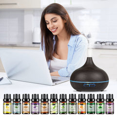 550ML Large Capacity Diffuser Essential Oil Diffuser with 12 Bottles of Essential Oils