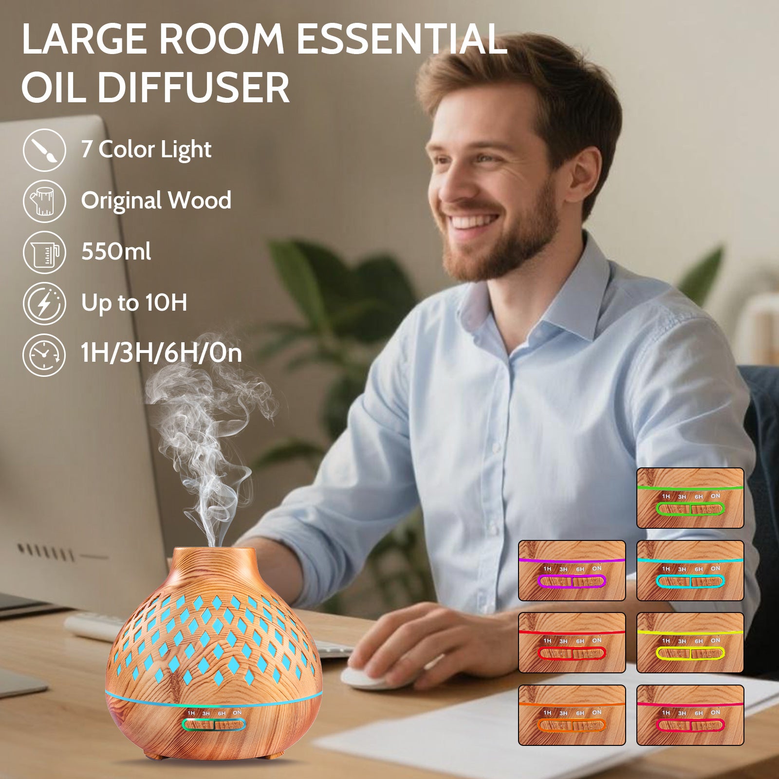 550ML Large Capacity Diffuser Essential Oil Diffuser with 12 Bottles of Essential Oils