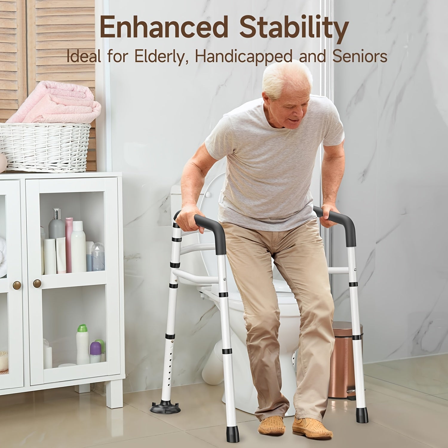 Toilet Safety Rails Non-Slip Base for Bathroom Stability