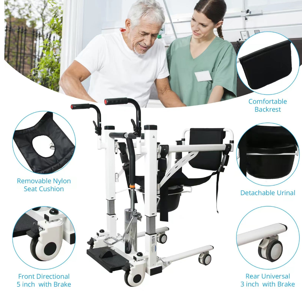 IM123 Hydraulic Patient Transfer Lift Chair With Backrest And Commode