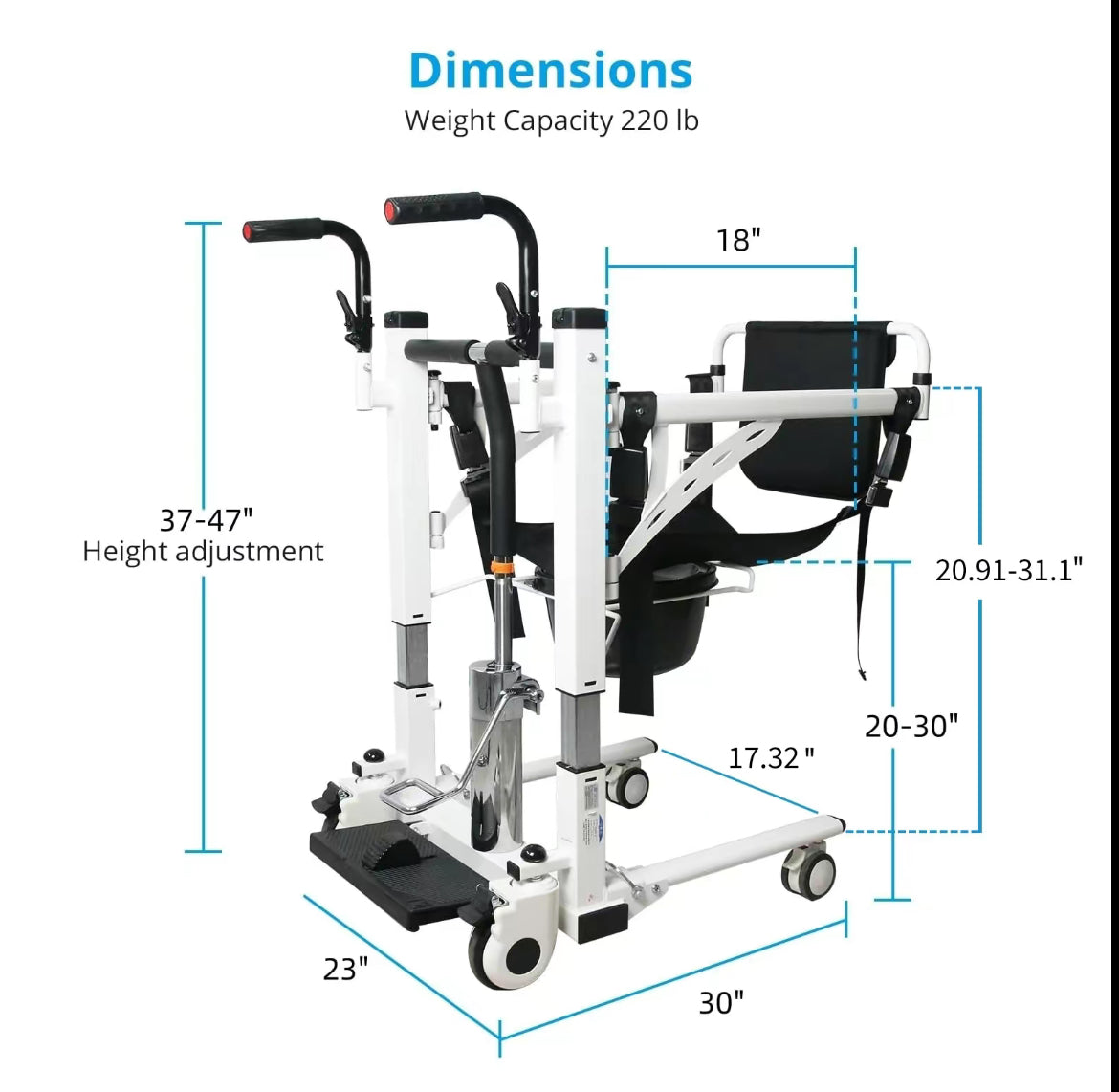 IM123 Hydraulic Patient Transfer Lift Chair With Backrest And Commode