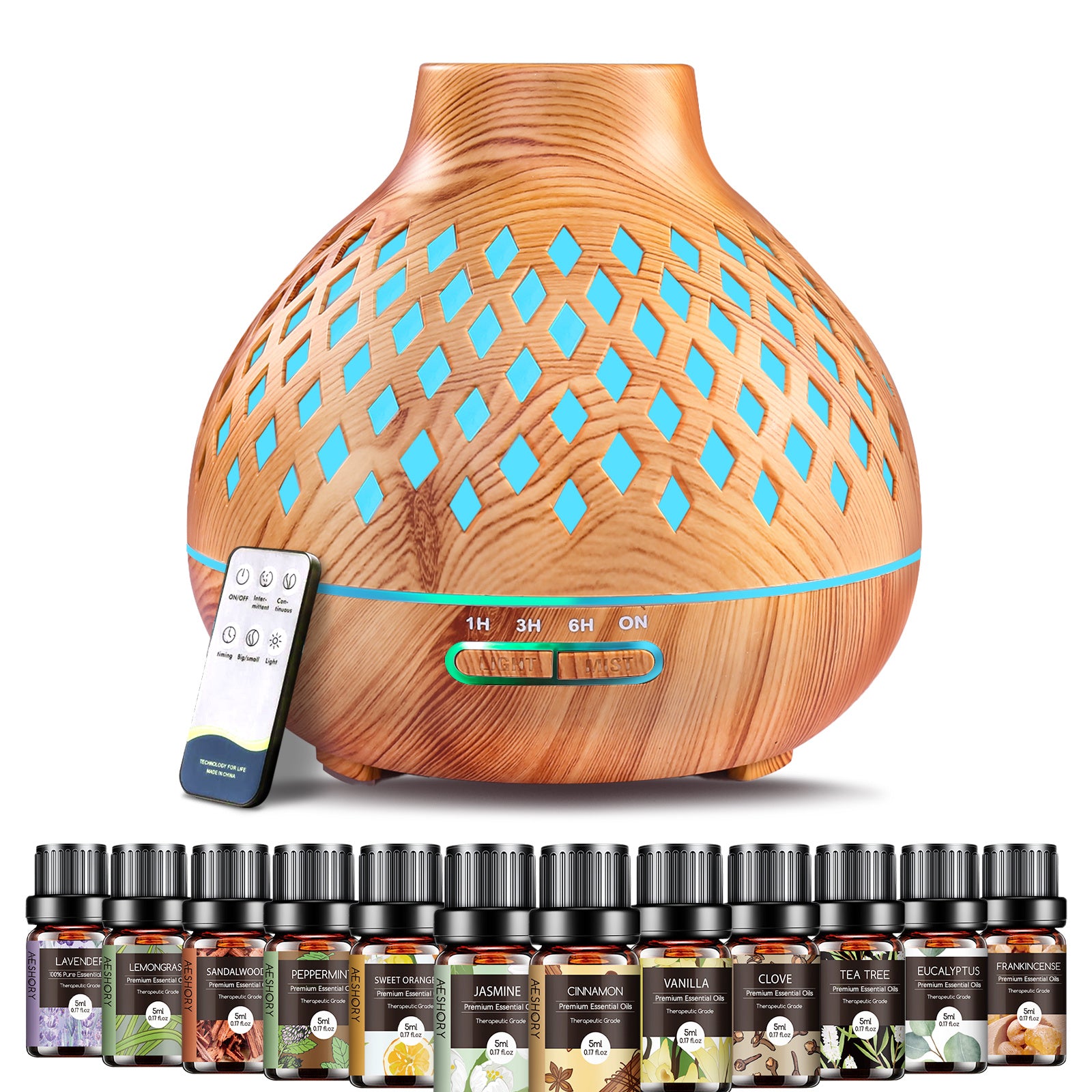 550ML Large Capacity Diffuser Essential Oil Diffuser with 12 Bottles of Essential Oils