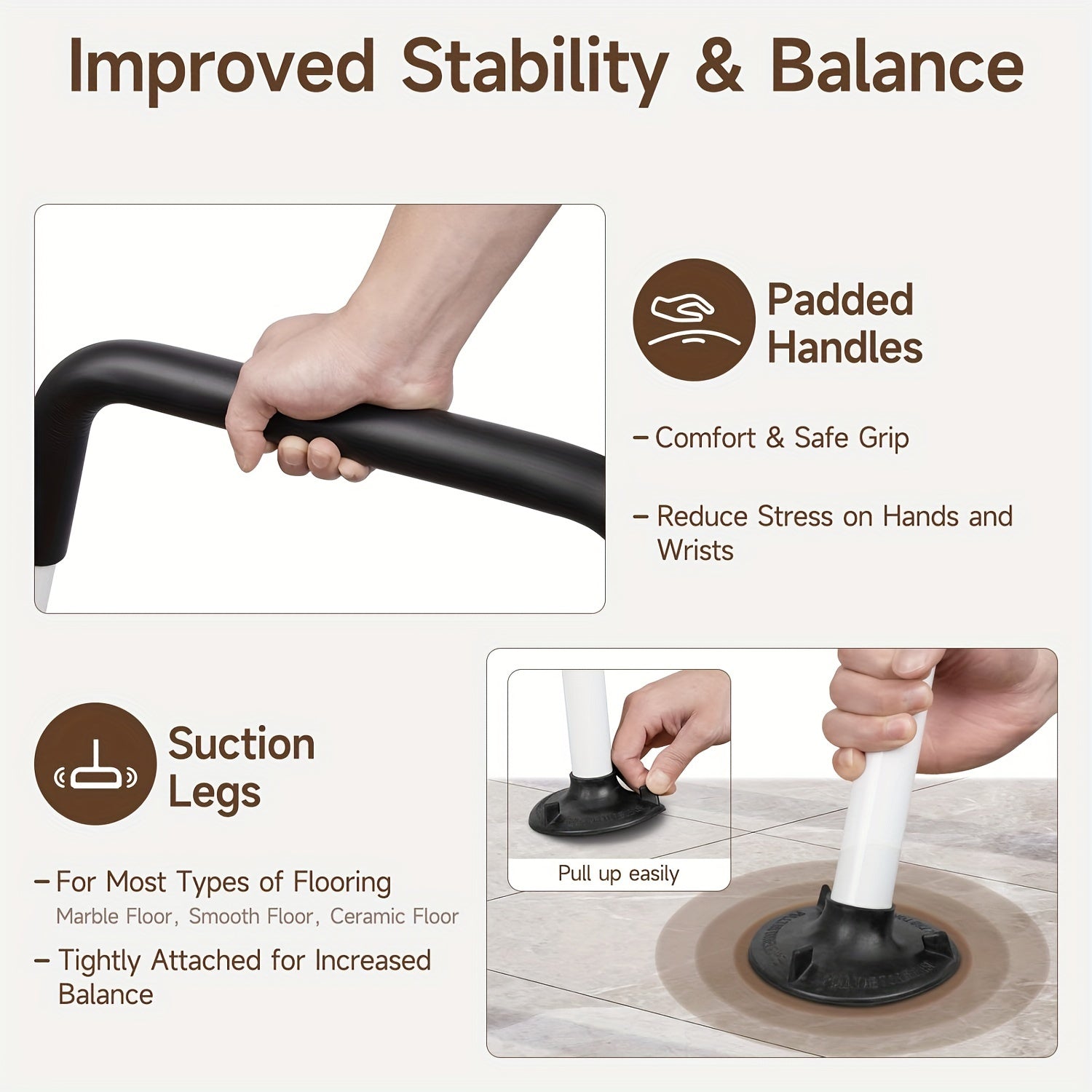 Toilet Safety Rails Non-Slip Base for Bathroom Stability