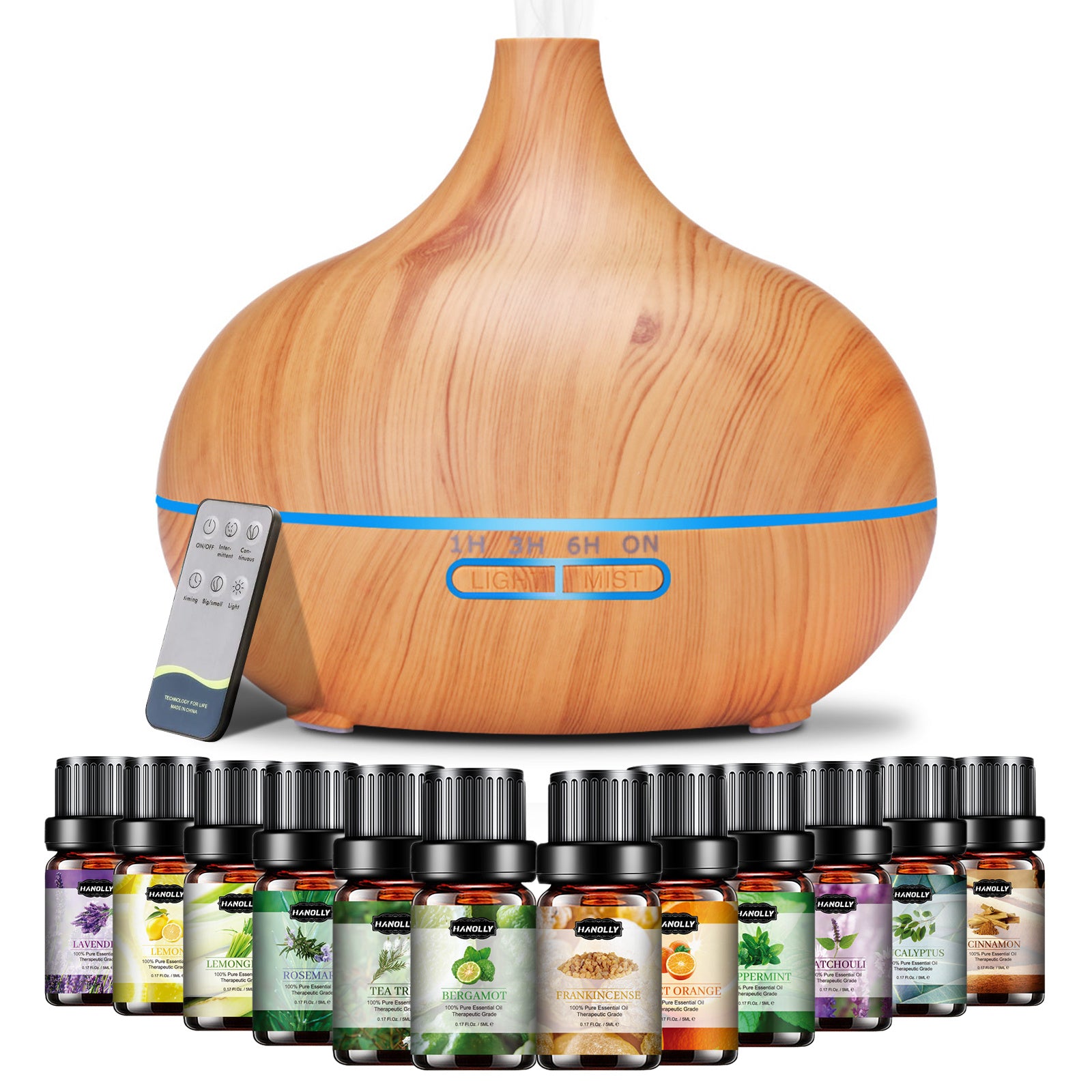 550ML Large Capacity Diffuser Essential Oil Diffuser with 12 Bottles of Essential Oils
