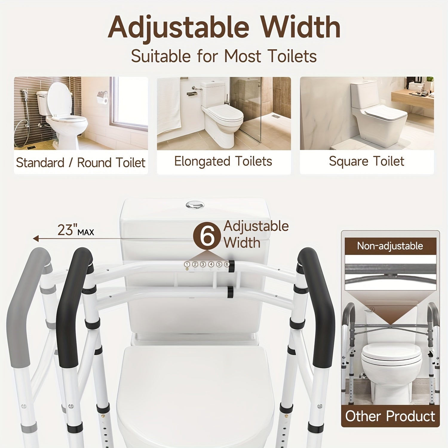 Toilet Safety Rails Non-Slip Base for Bathroom Stability